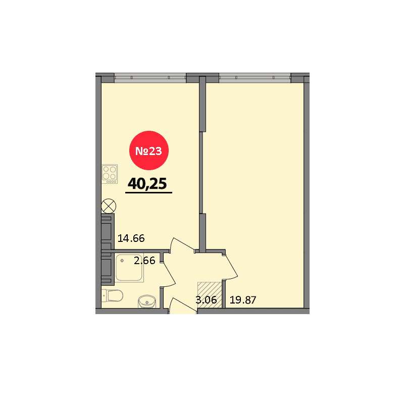 1-к, 40.25 м² · Парк Прибрежный