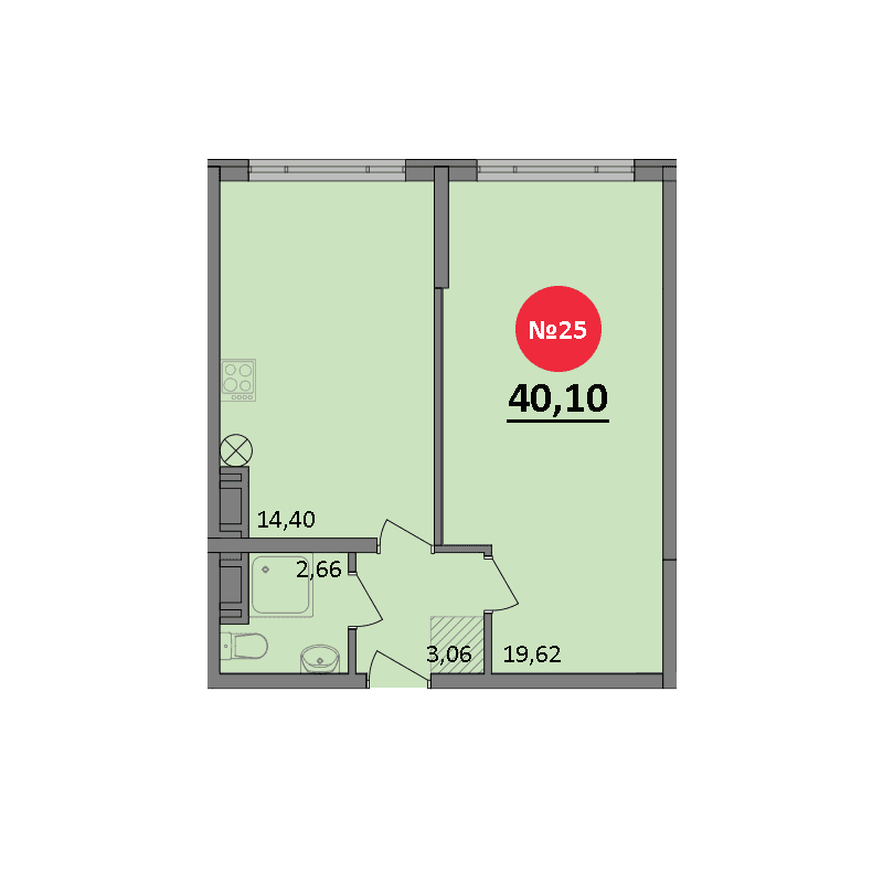 1-к, 40.1 м² · Парк Прибрежный