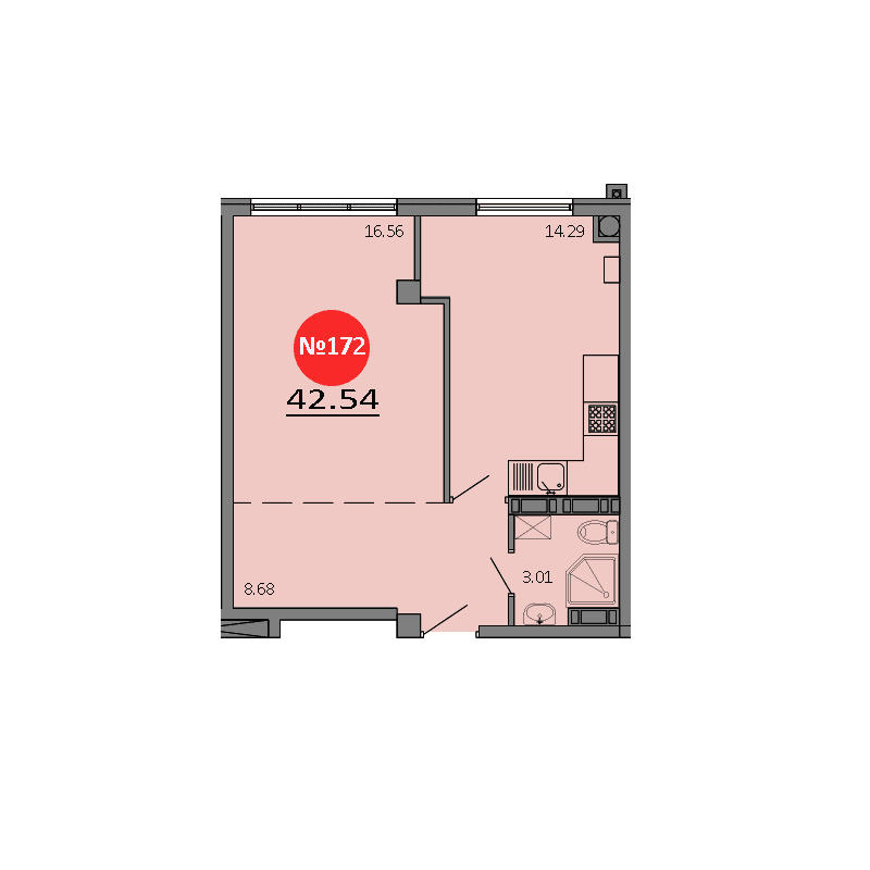 1-к, 42.54 м² · Зелёный квартал