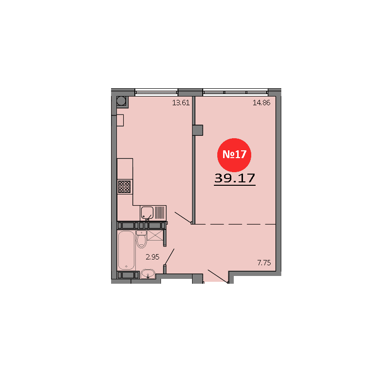 1-к, 39.17 м² · Зелёный квартал