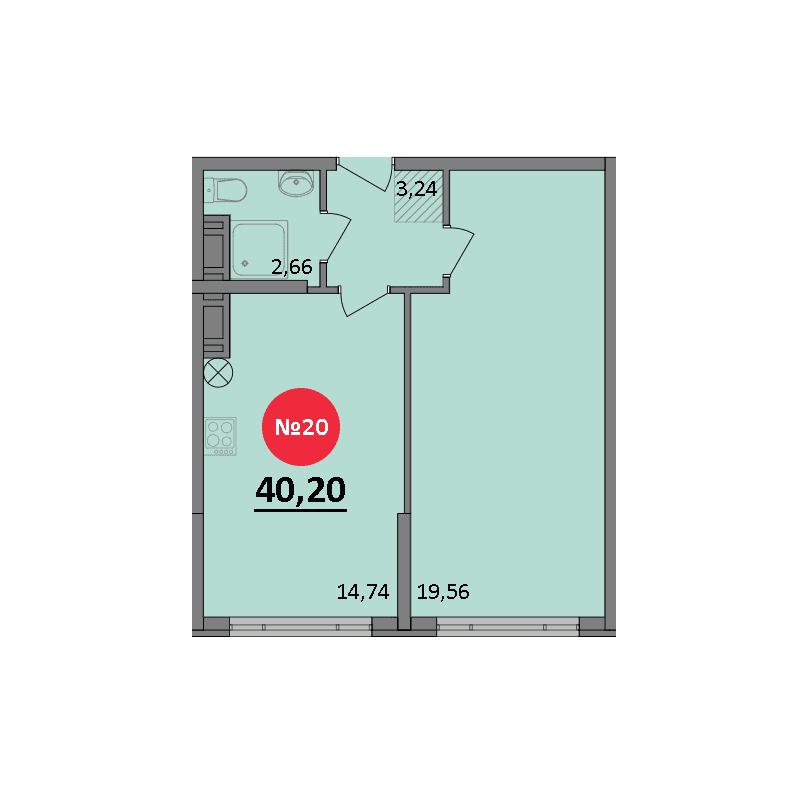 1-к, 40.2 м² · Парк Прибрежный