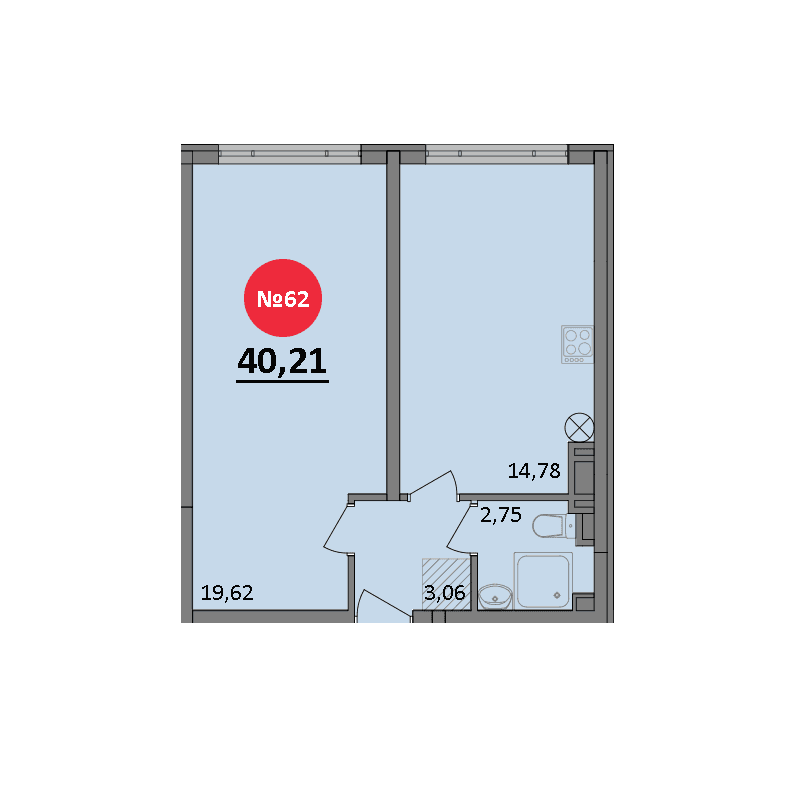 1-к, 40.21 м² · Парк Прибрежный