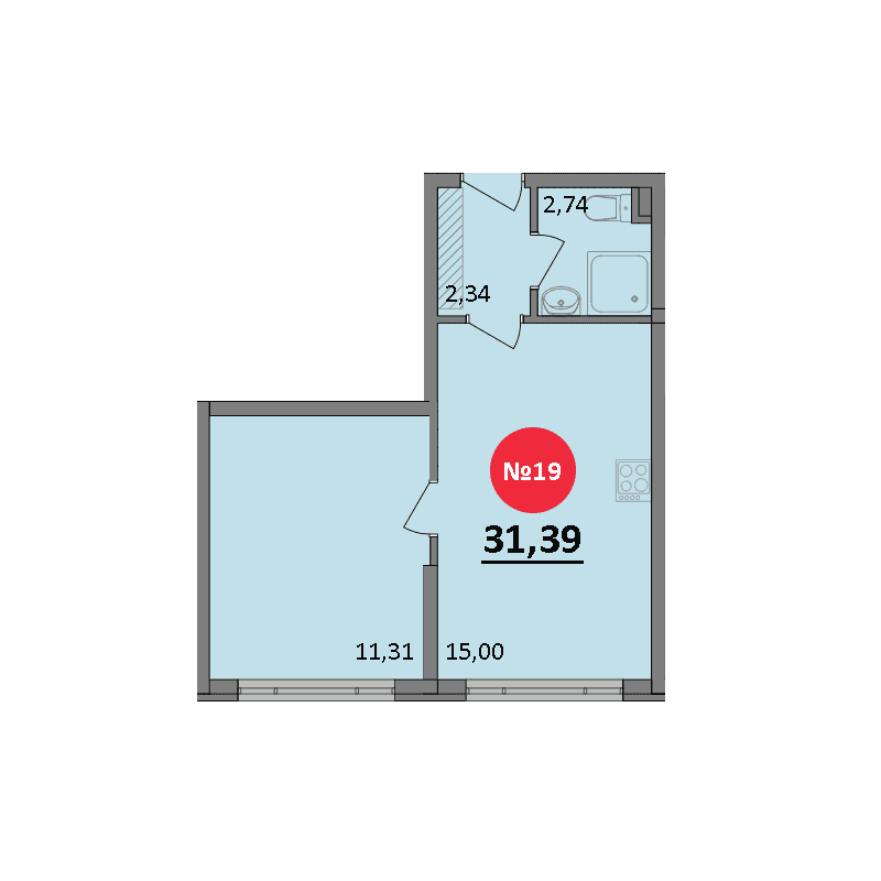 1-к, 31.39 м² · Парк Прибрежный