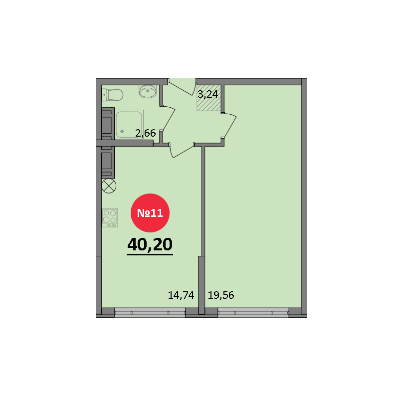 1-к, 40.2 м² · Парк Прибрежный