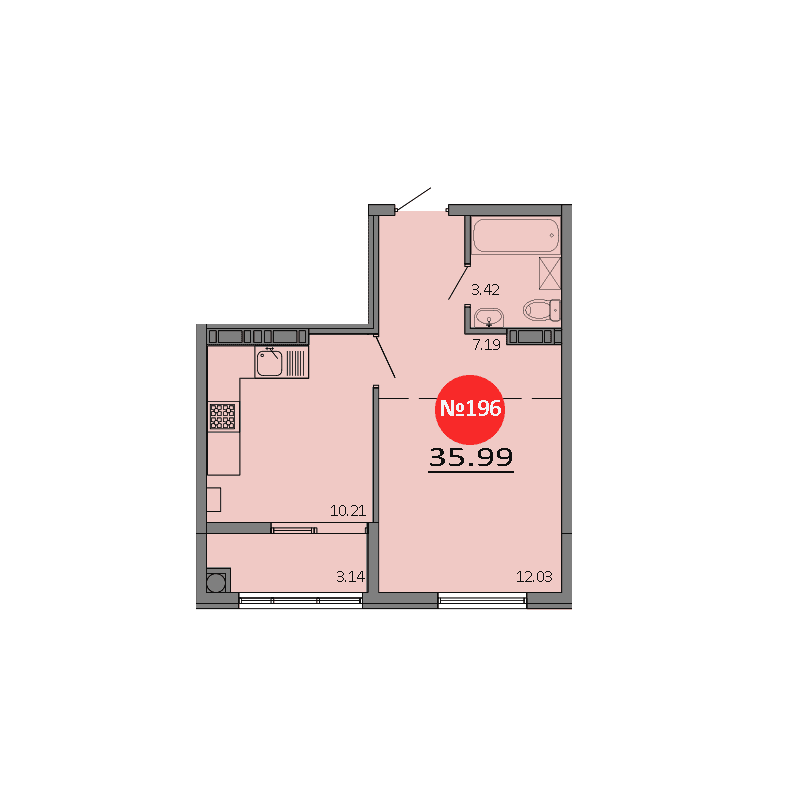 1-к, 35.99 м² · Зелёный квартал