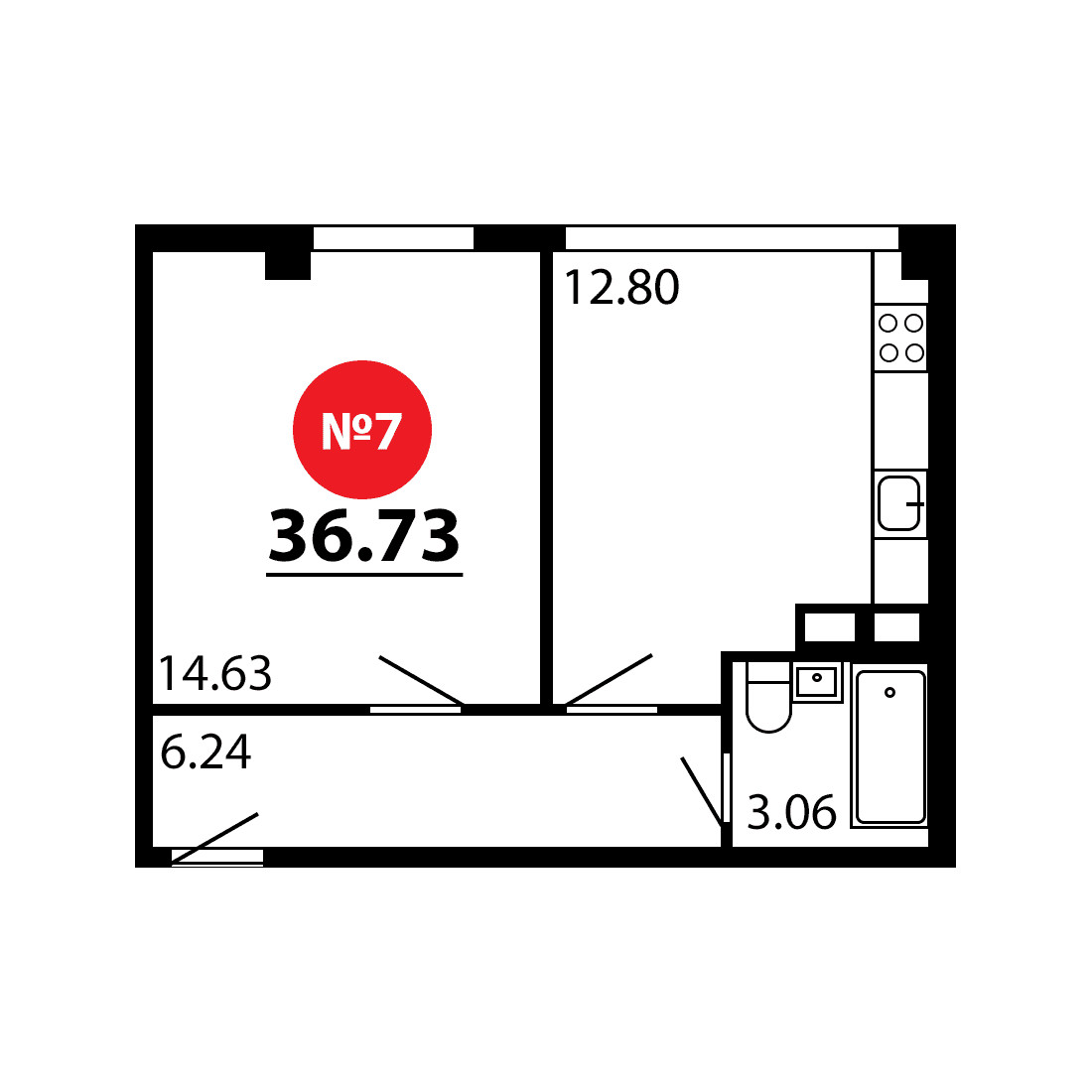 1-к, 36.73 м² · Рассвет