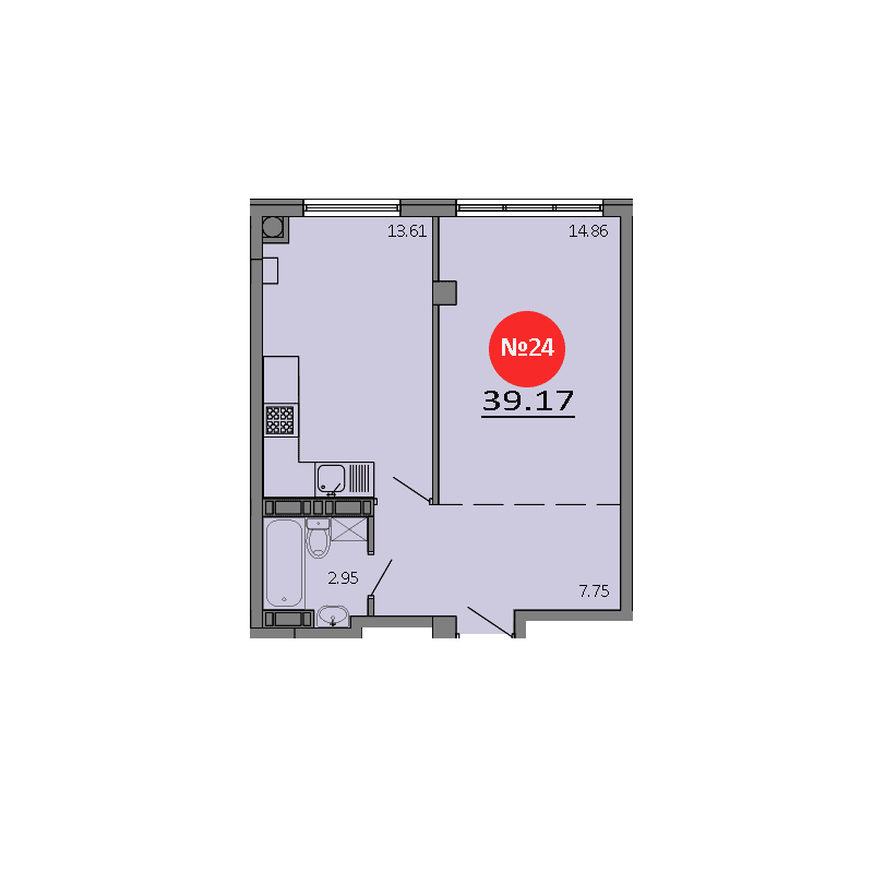 1-к, 39.17 м² · Зелёный квартал
