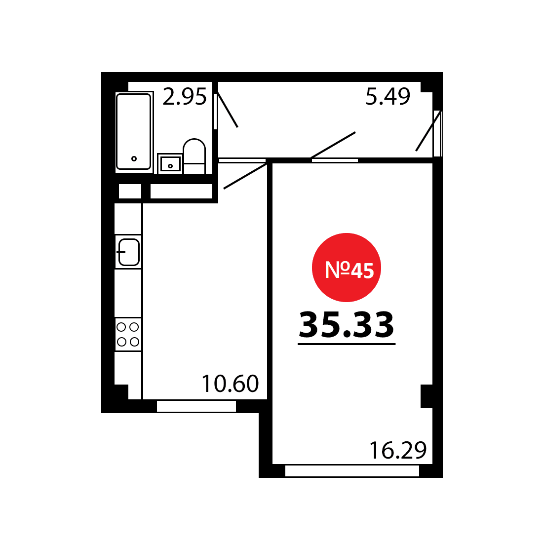 1-к, 35.33 м² · Рассвет