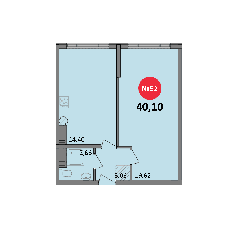 1-к, 40.1 м² · Парк Прибрежный