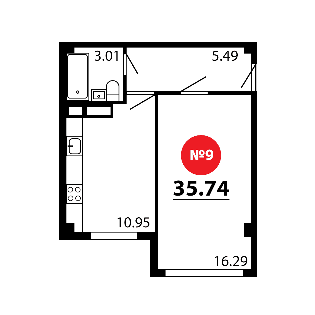 1-к, 35.74 м² · Рассвет