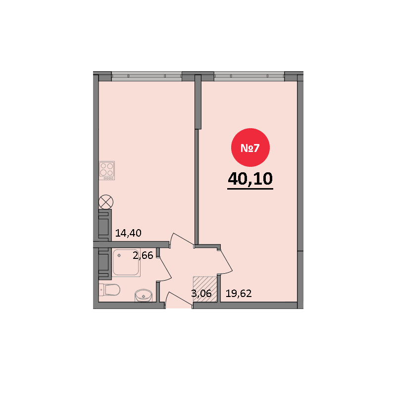 1-к, 40.1 м² · Парк Прибрежный