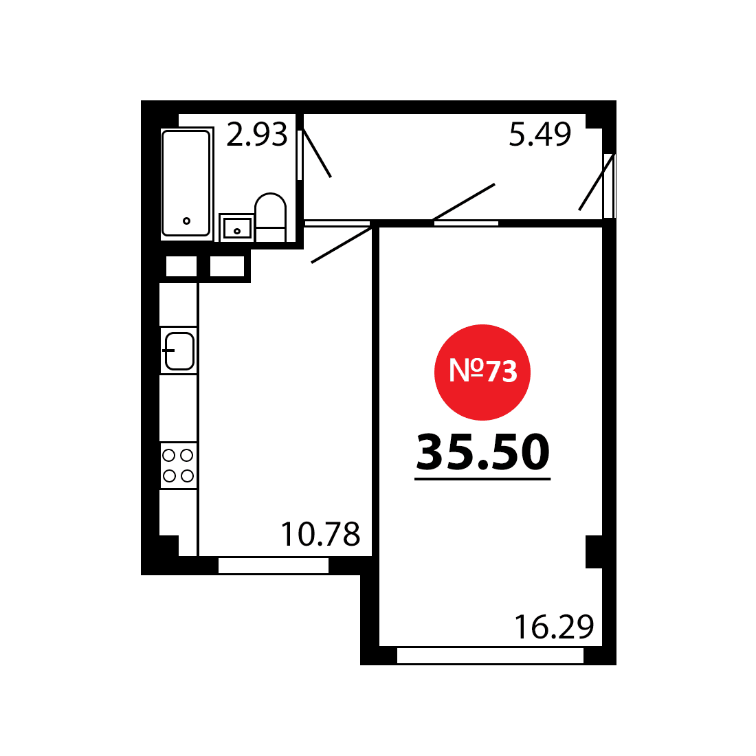 1-к, 35.5 м² · Рассвет