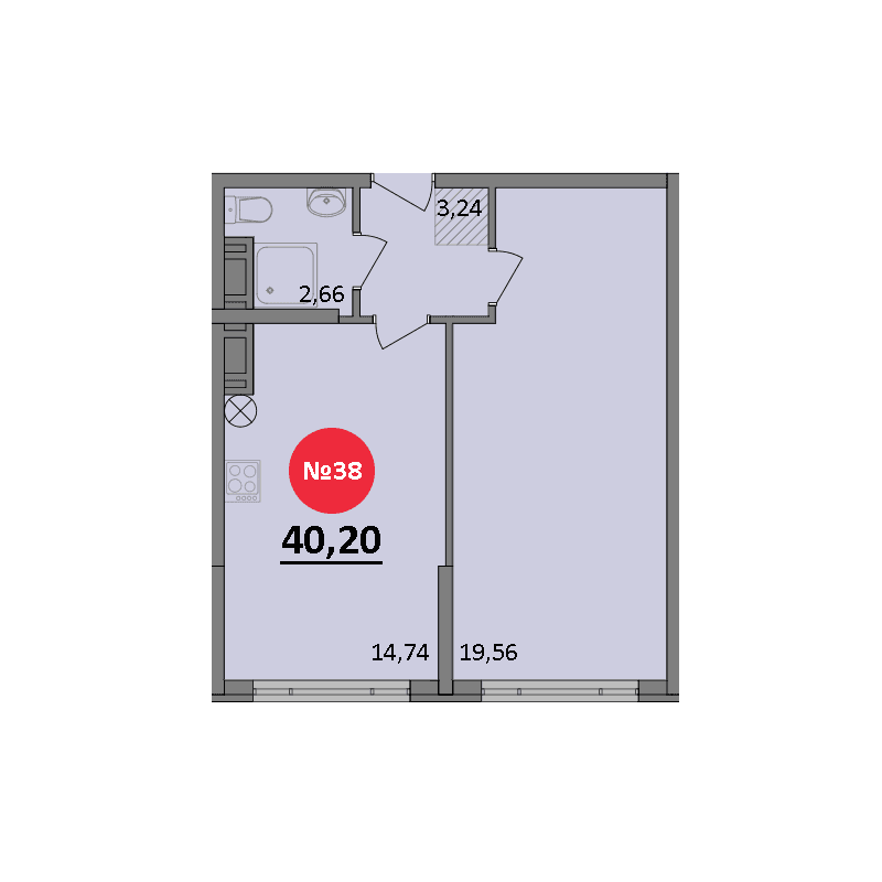 1-к, 40.2 м² · Парк Прибрежный