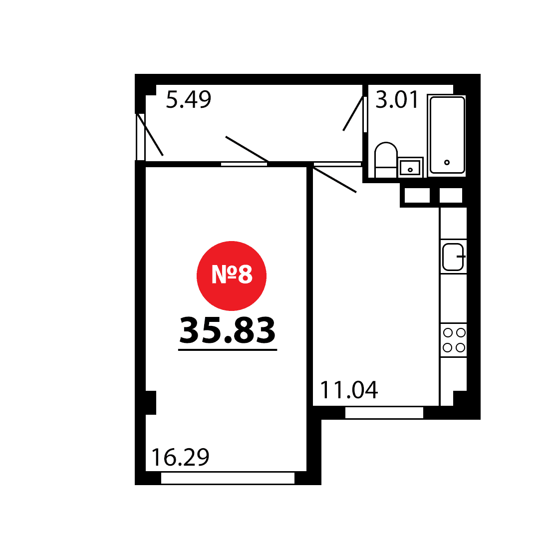 1-к, 35.83 м² · Рассвет