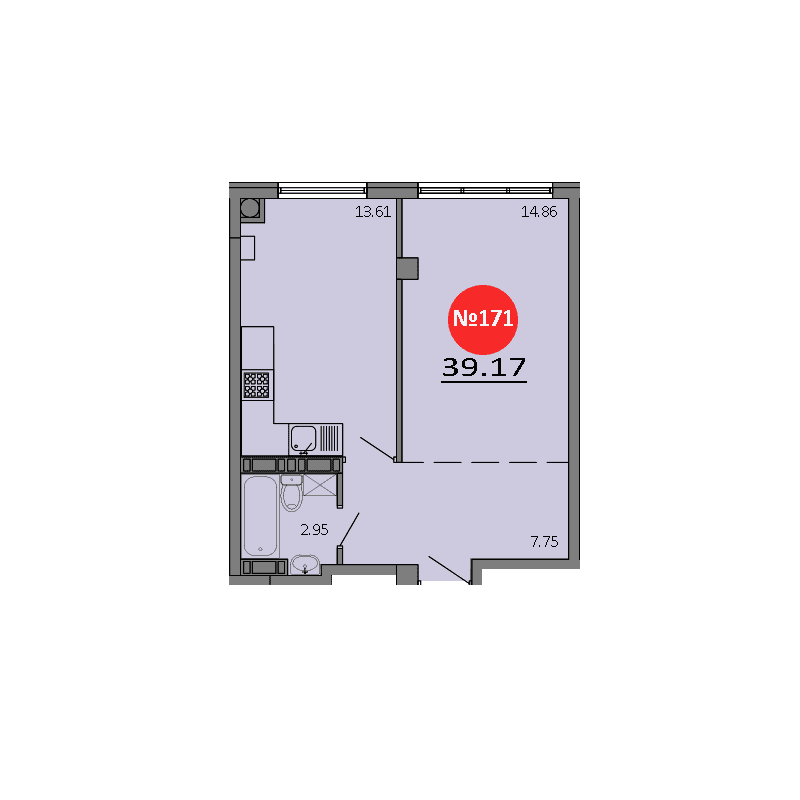1-к, 39.17 м² · Зелёный квартал