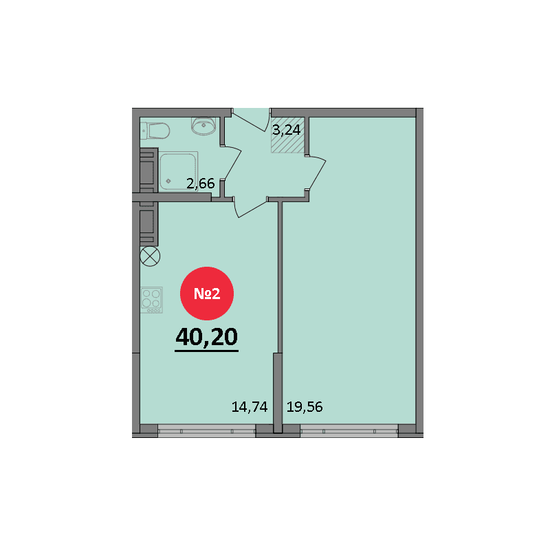 1-к, 40.2 м² · Парк Прибрежный