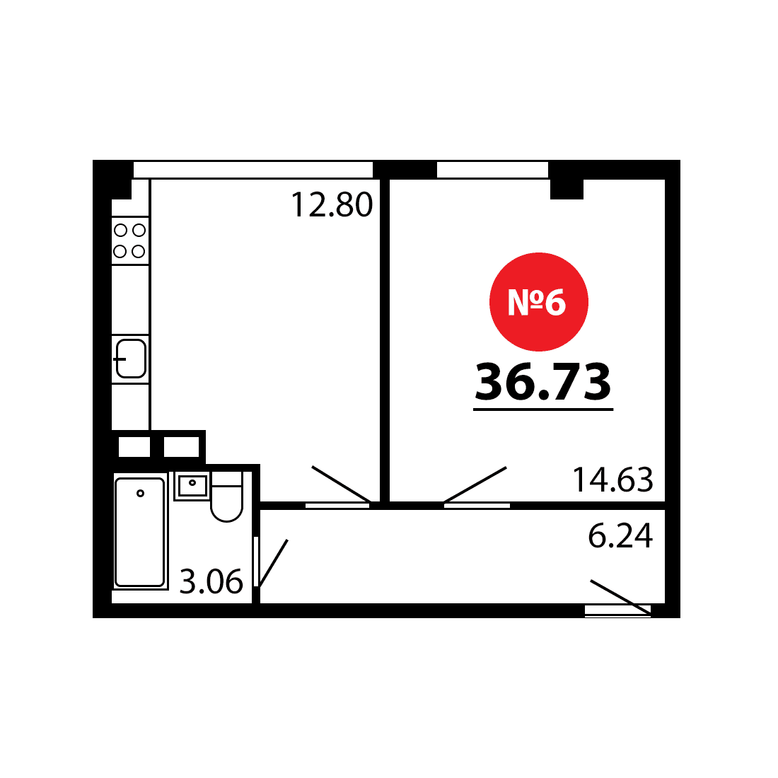 1-к, 36.73 м² · Рассвет