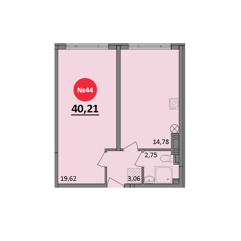 1-к, 40.21 м² · Парк Прибрежный