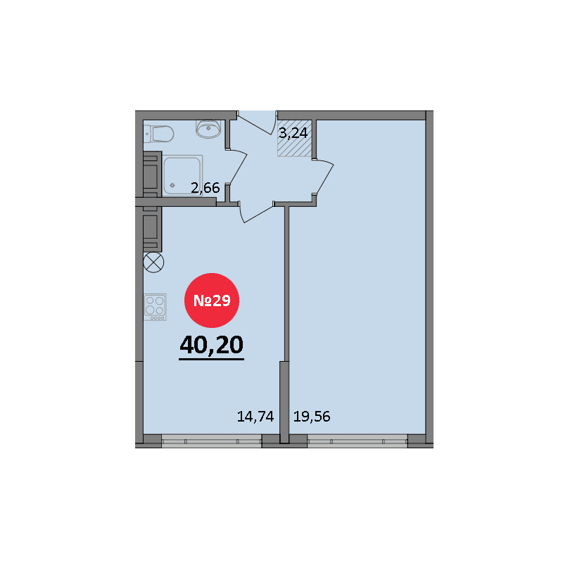 1-к, 40.2 м² · Парк Прибрежный