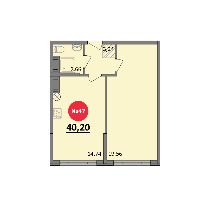 1-к, 40.2 м² · Парк Прибрежный