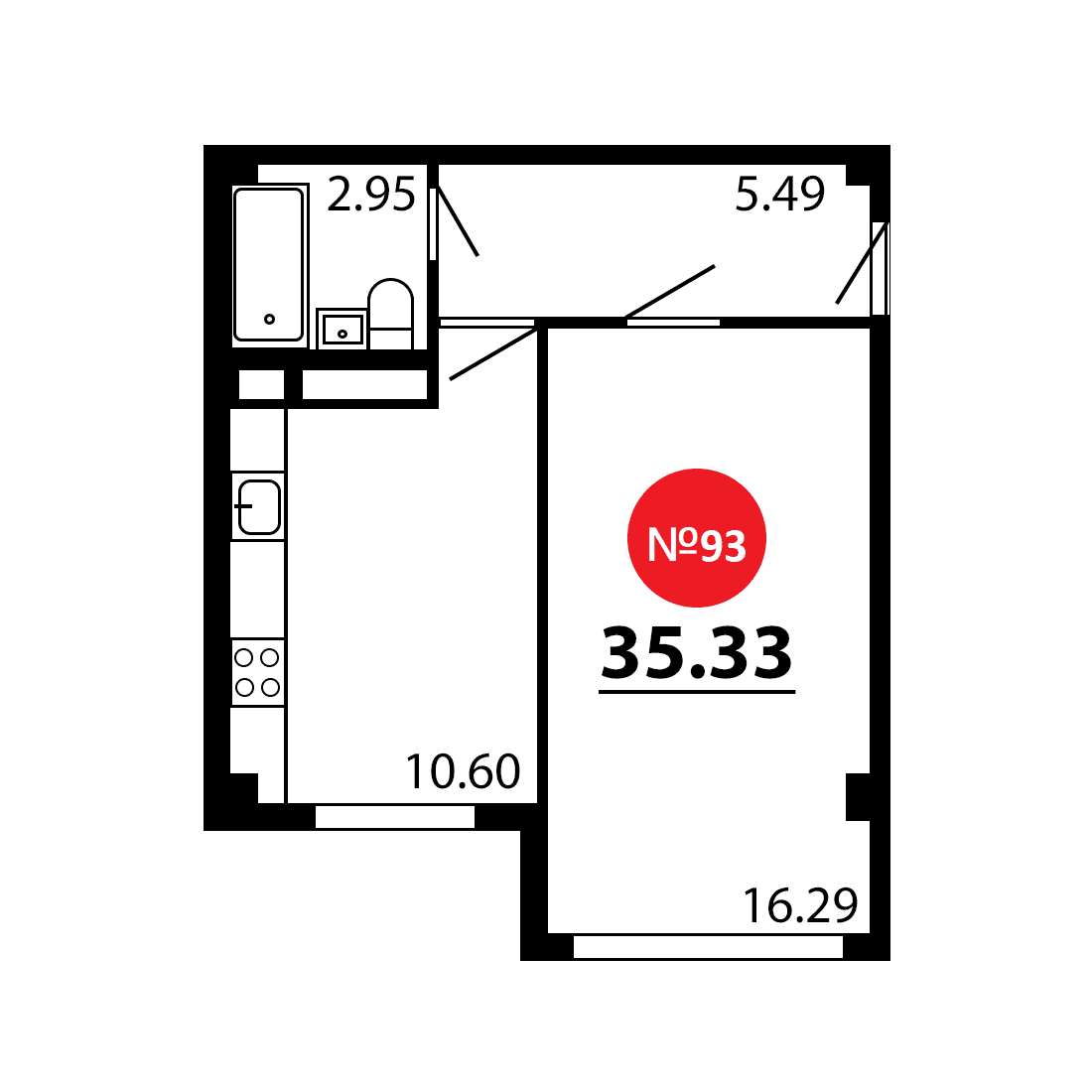 1-к, 35.33 м² · Рассвет