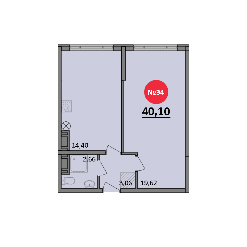 1-к, 40.1 м² · Парк Прибрежный