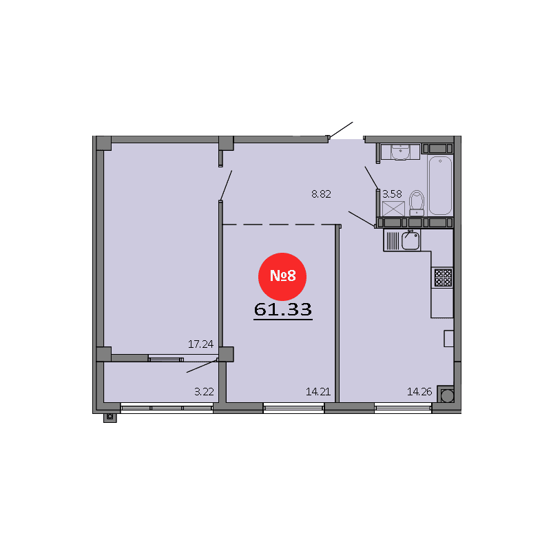 2-к, 61.33 м² · Зелёный квартал