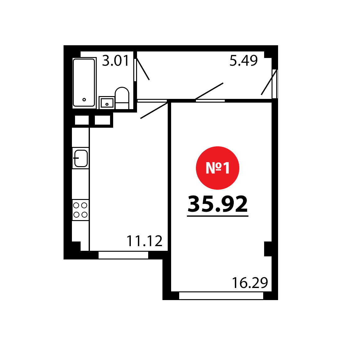 1-к, 35.92 м² · Рассвет