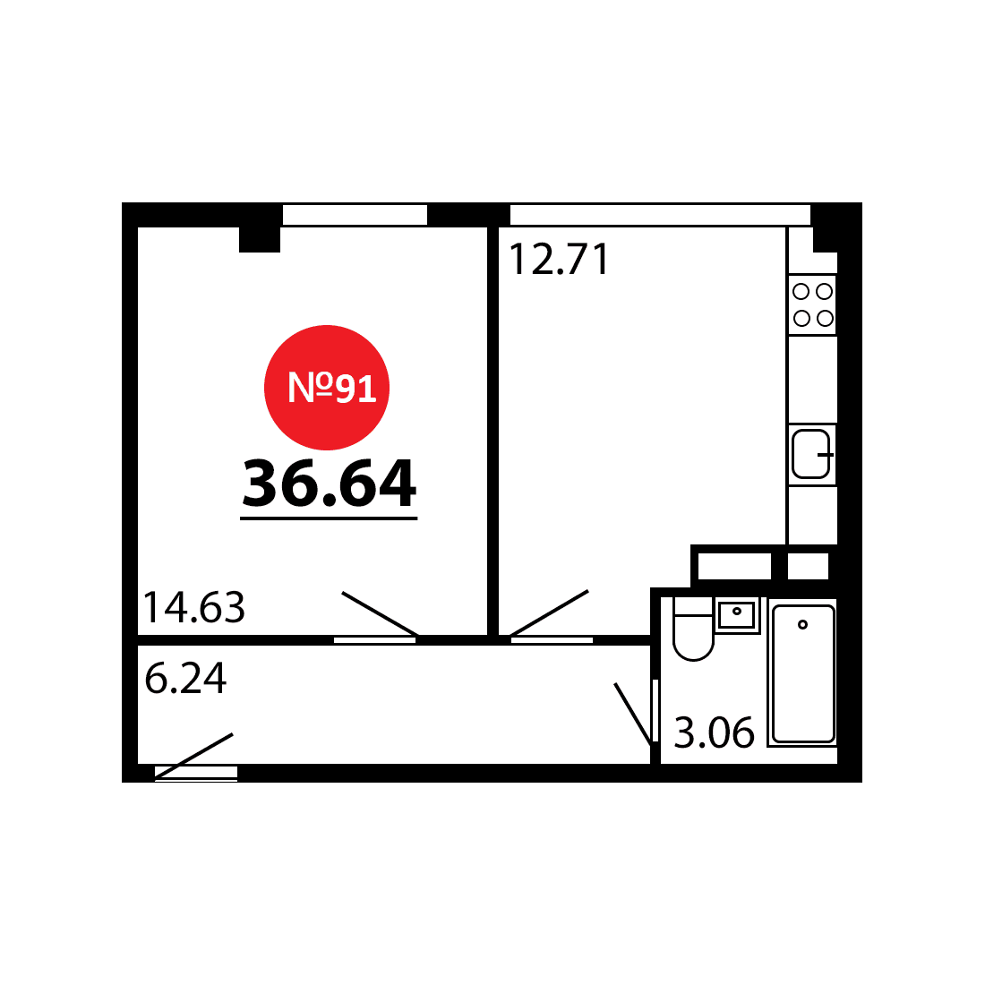1-к, 36.64 м² · Рассвет