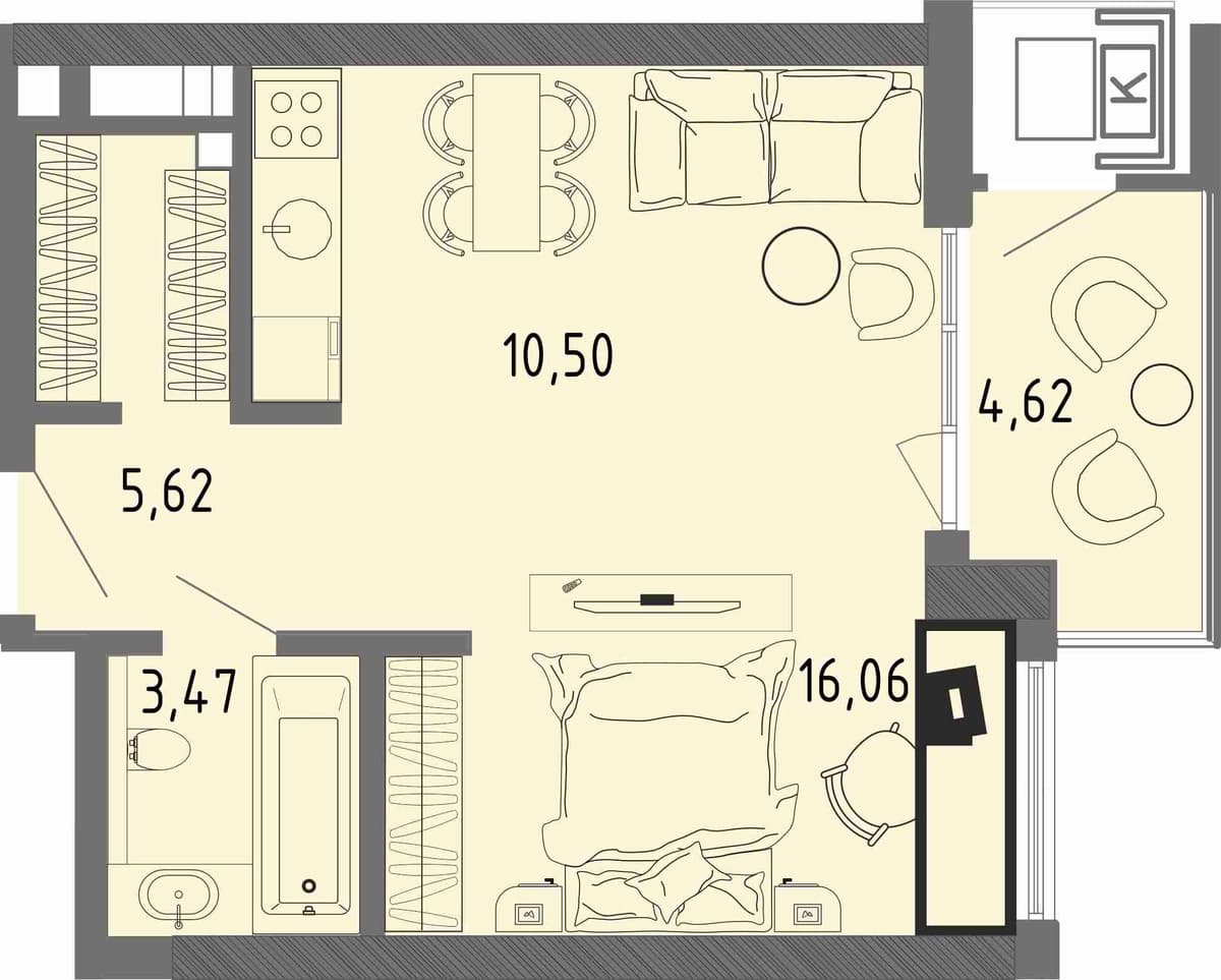 Студия, 37.04 м² · СОК