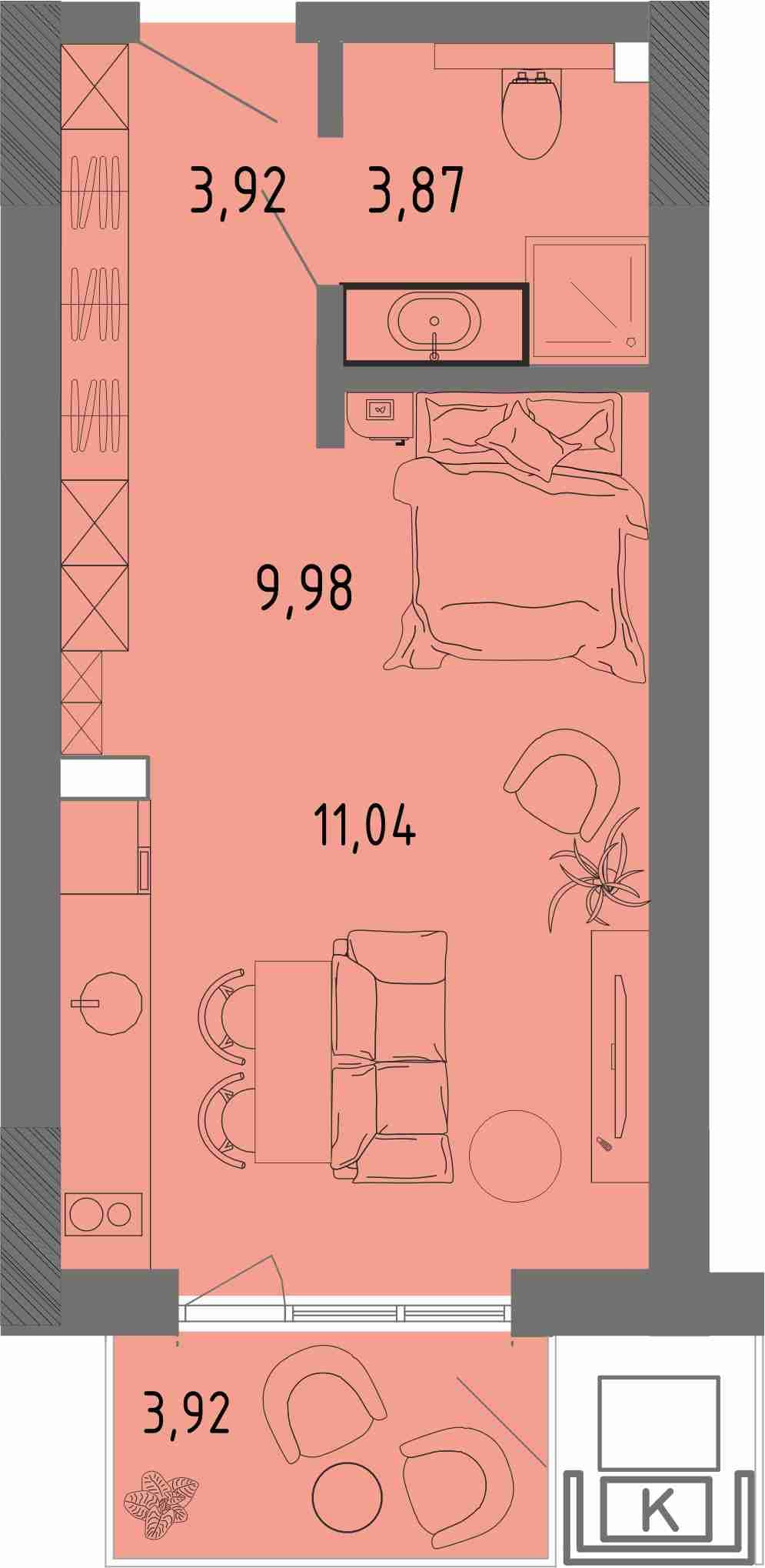 Студия, 29.99 м² · СОК