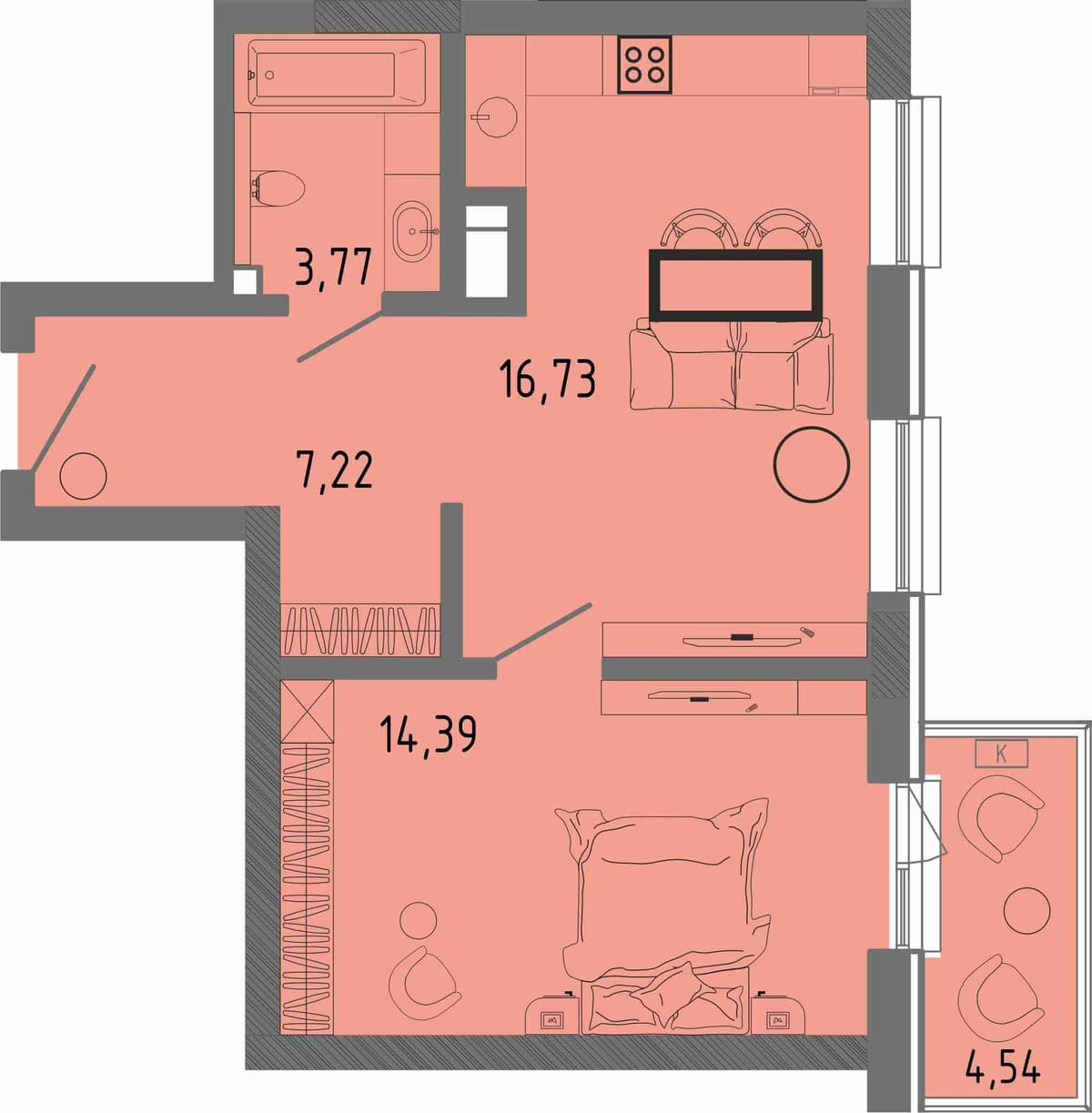 1-к, 43.47 м² · СОК