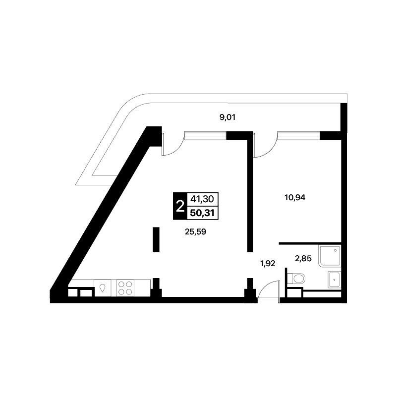 2-к, 50.31 м² · Лайнер