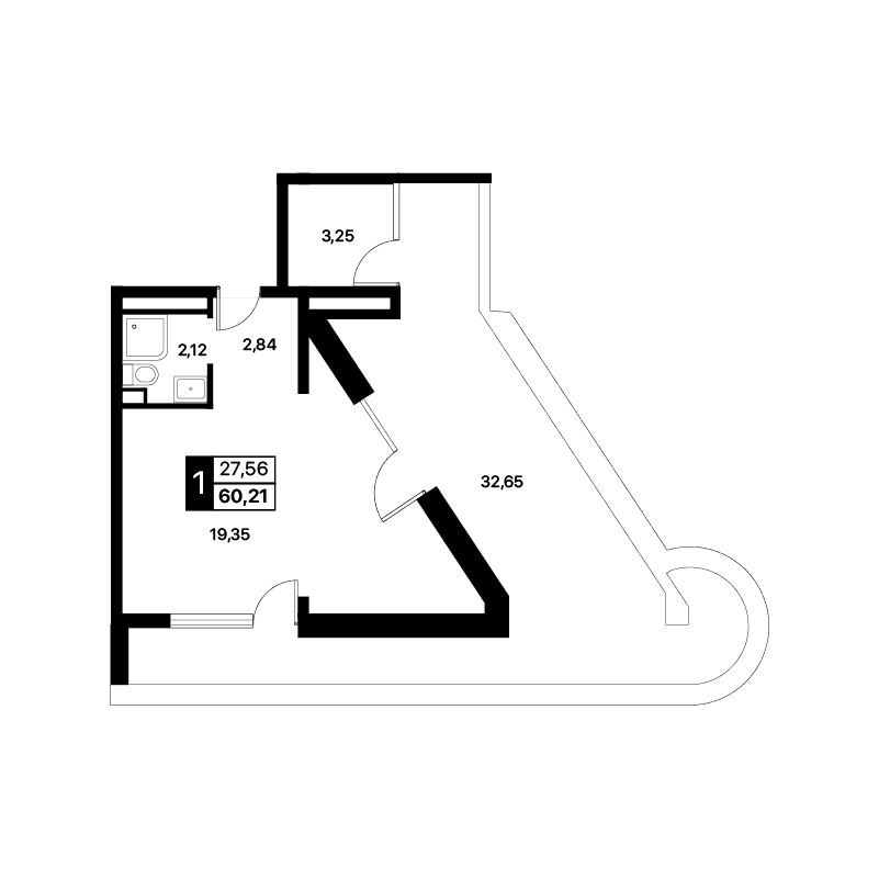 2-к, 60.21 м² · Лайнер