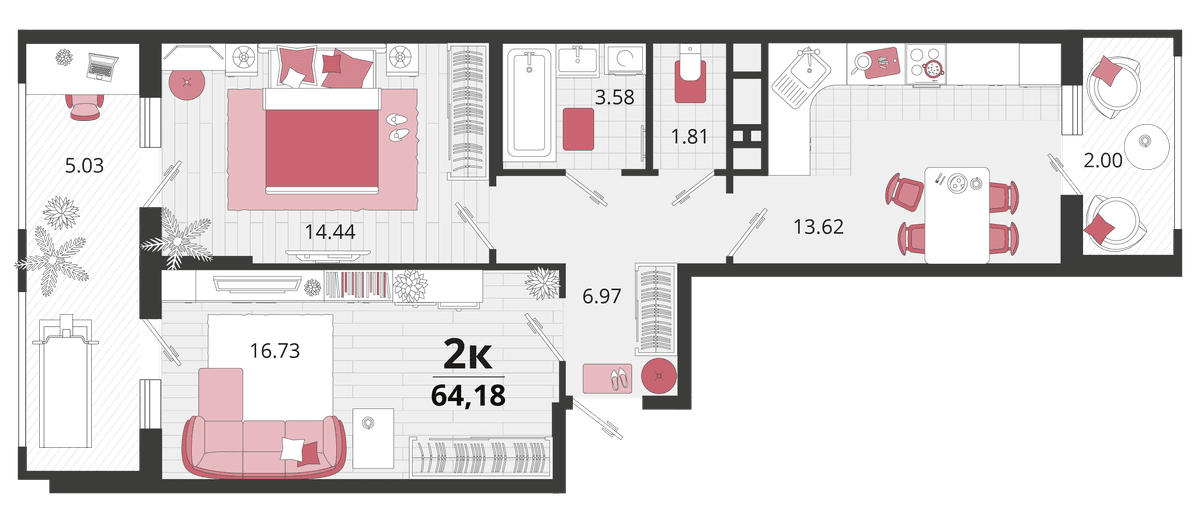 2-к, 64.25 м² · Родные просторы