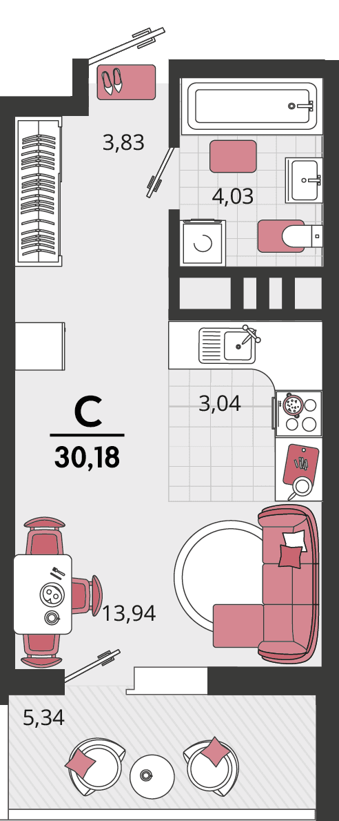 1-к, 30.18 м² · Родные просторы
