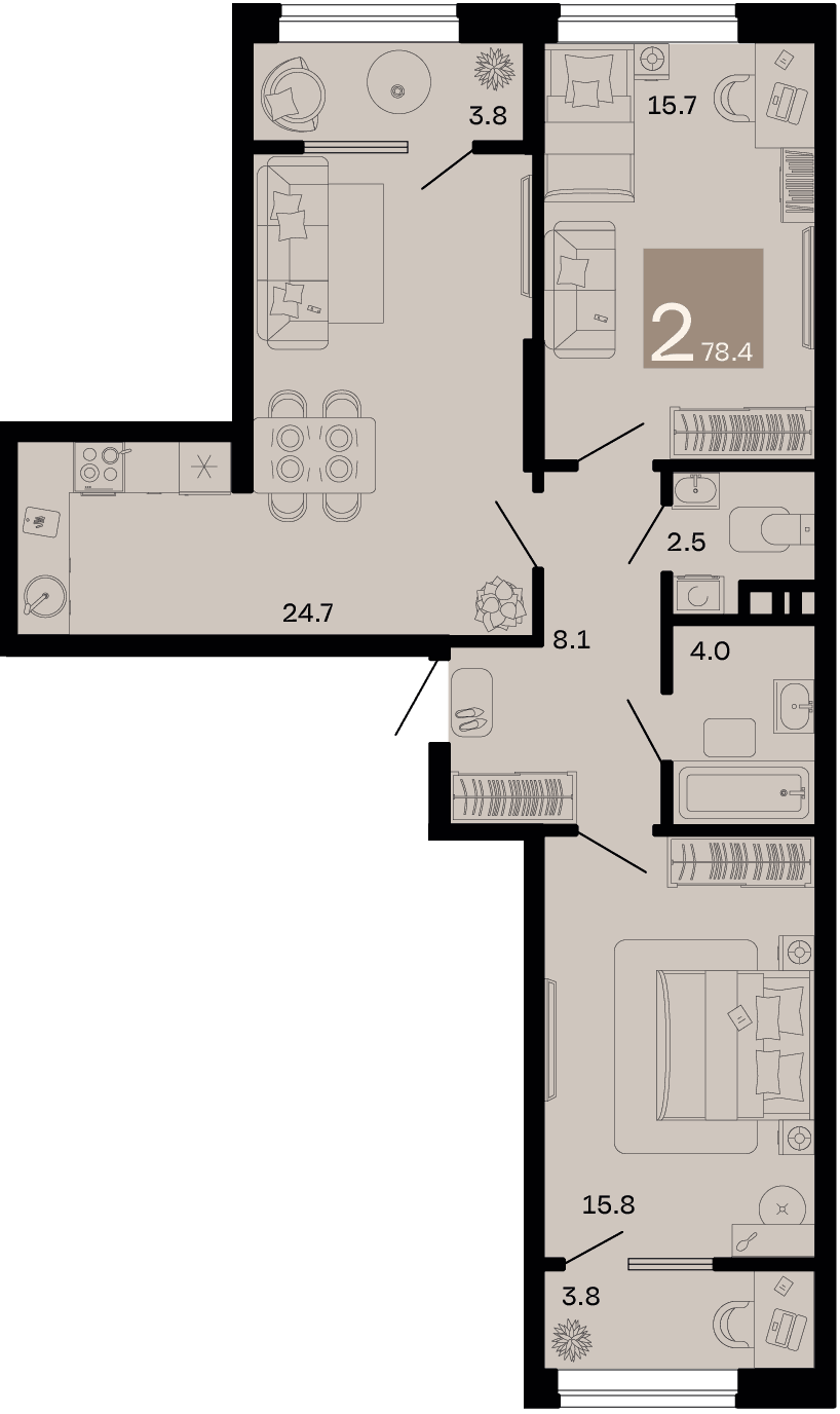 2-к, 78.4 м² · Хозяин морей