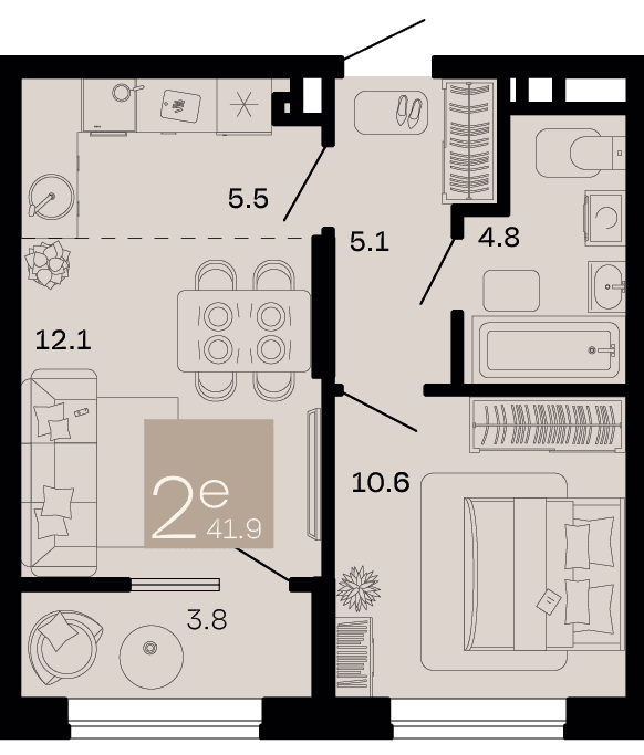 2-к, 41.9 м² · Хозяин морей