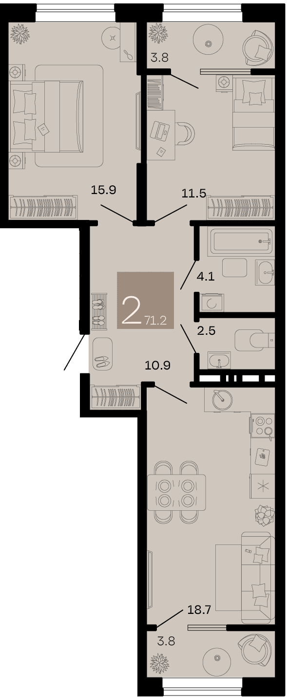 2-к, 71.2 м² · Хозяин морей