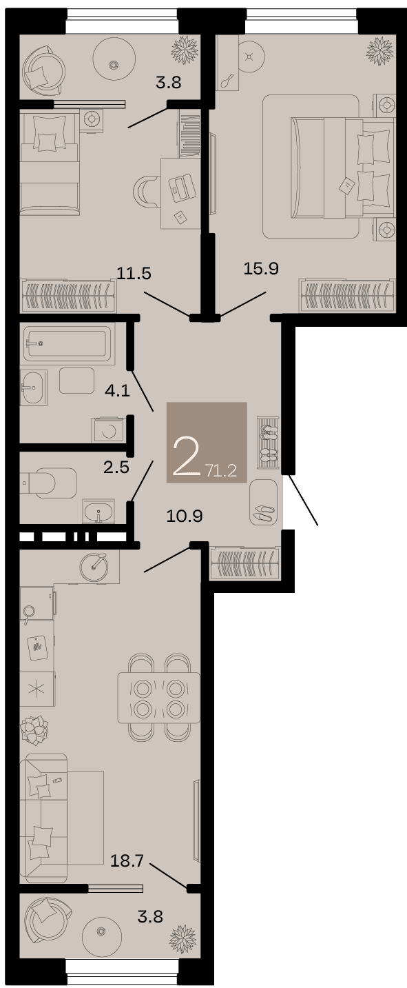 2-к, 71.2 м² · Хозяин морей
