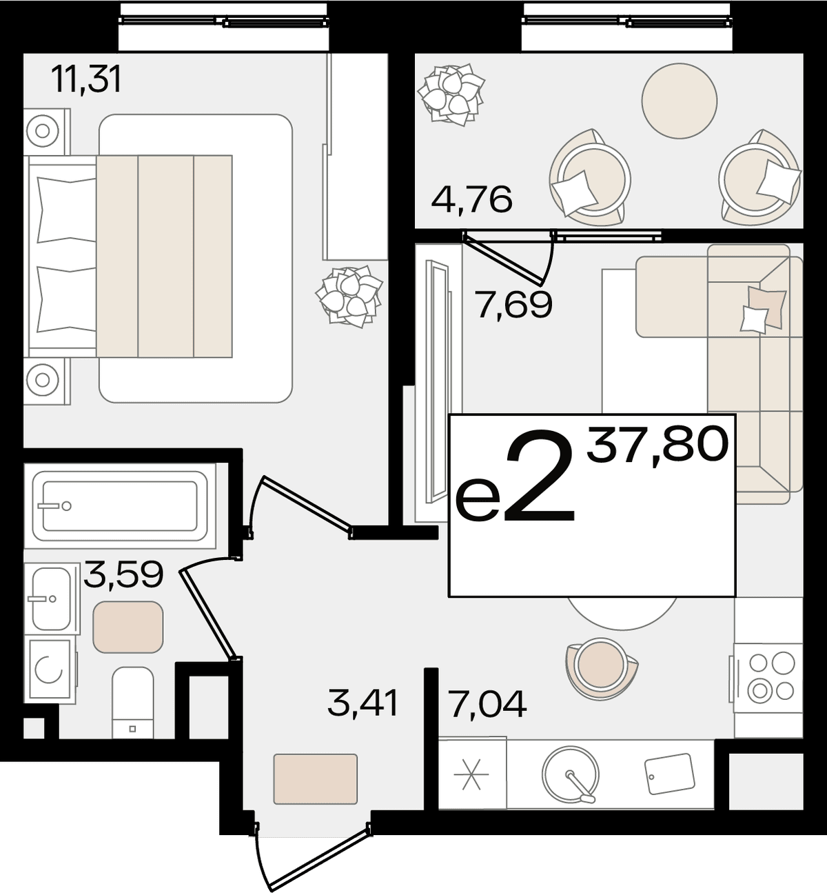 2-к, 38 м² · Патрики