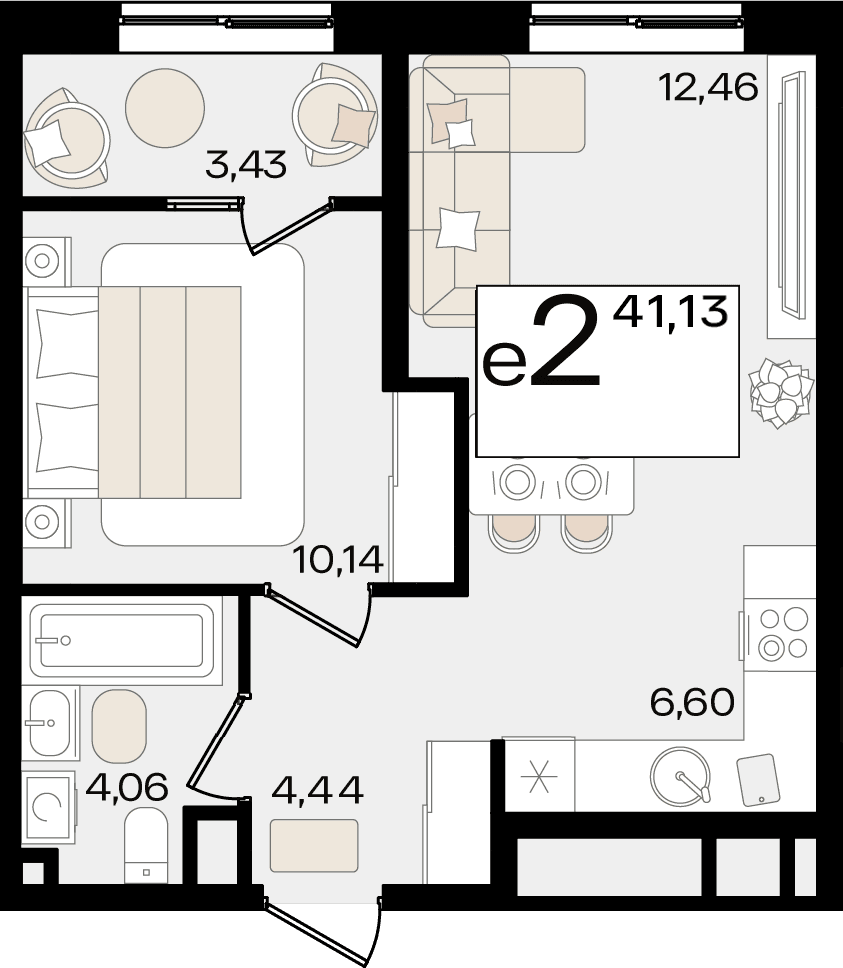 2-к, 41.13 м² · Патрики