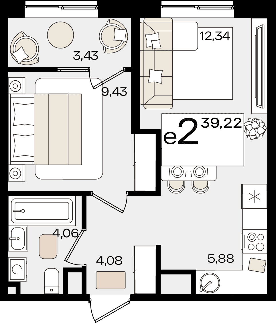 2-к, 39.22 м² · Патрики