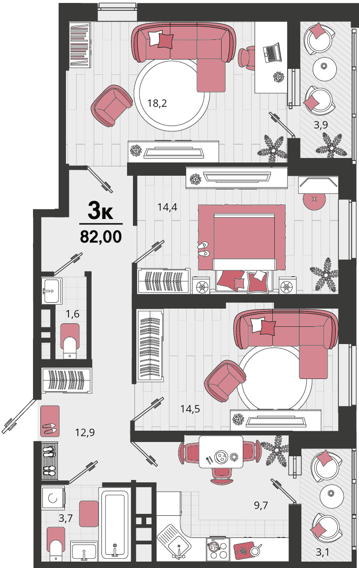 3-к, 83.7 м² · Родные просторы