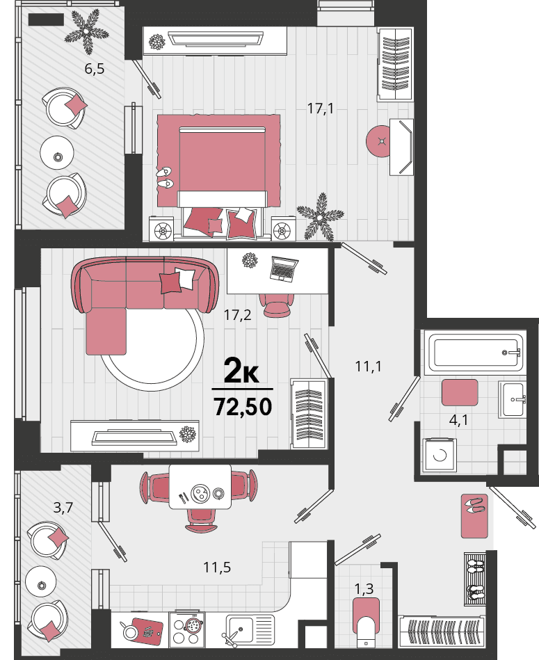 2-к, 70.9 м² · Родные просторы