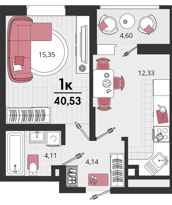 1-к, 39.8 м² · Родные просторы