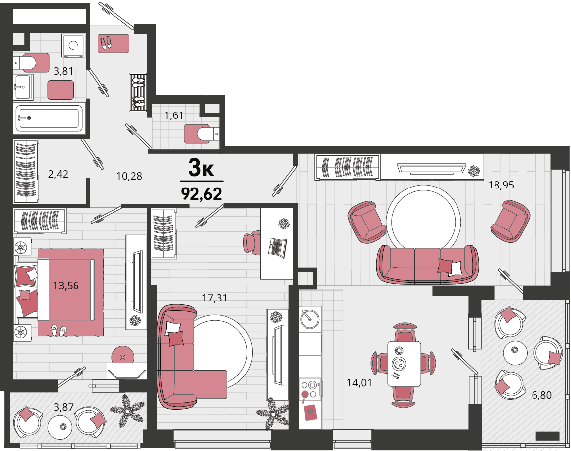 3-к, 92.62 м² · Родные просторы