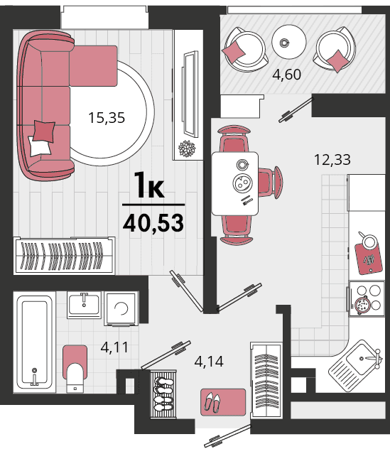 1-к, 40.53 м² · Родные просторы