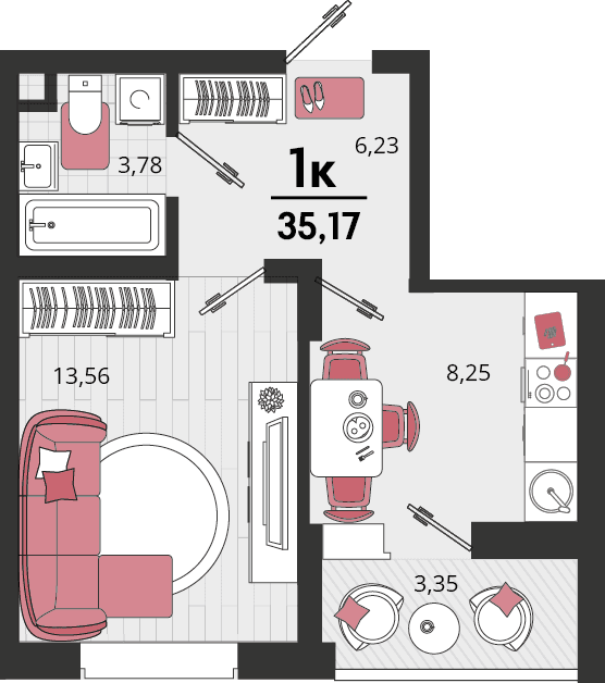 1-к, 35.17 м² · Родные просторы