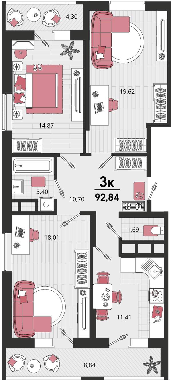 3-к, 92.84 м² · Родные просторы